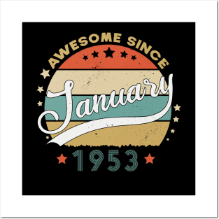 Awesome Since january 1953 Birthday Retro Sunset Vintage Funny Gift For Birthday Posters and Art